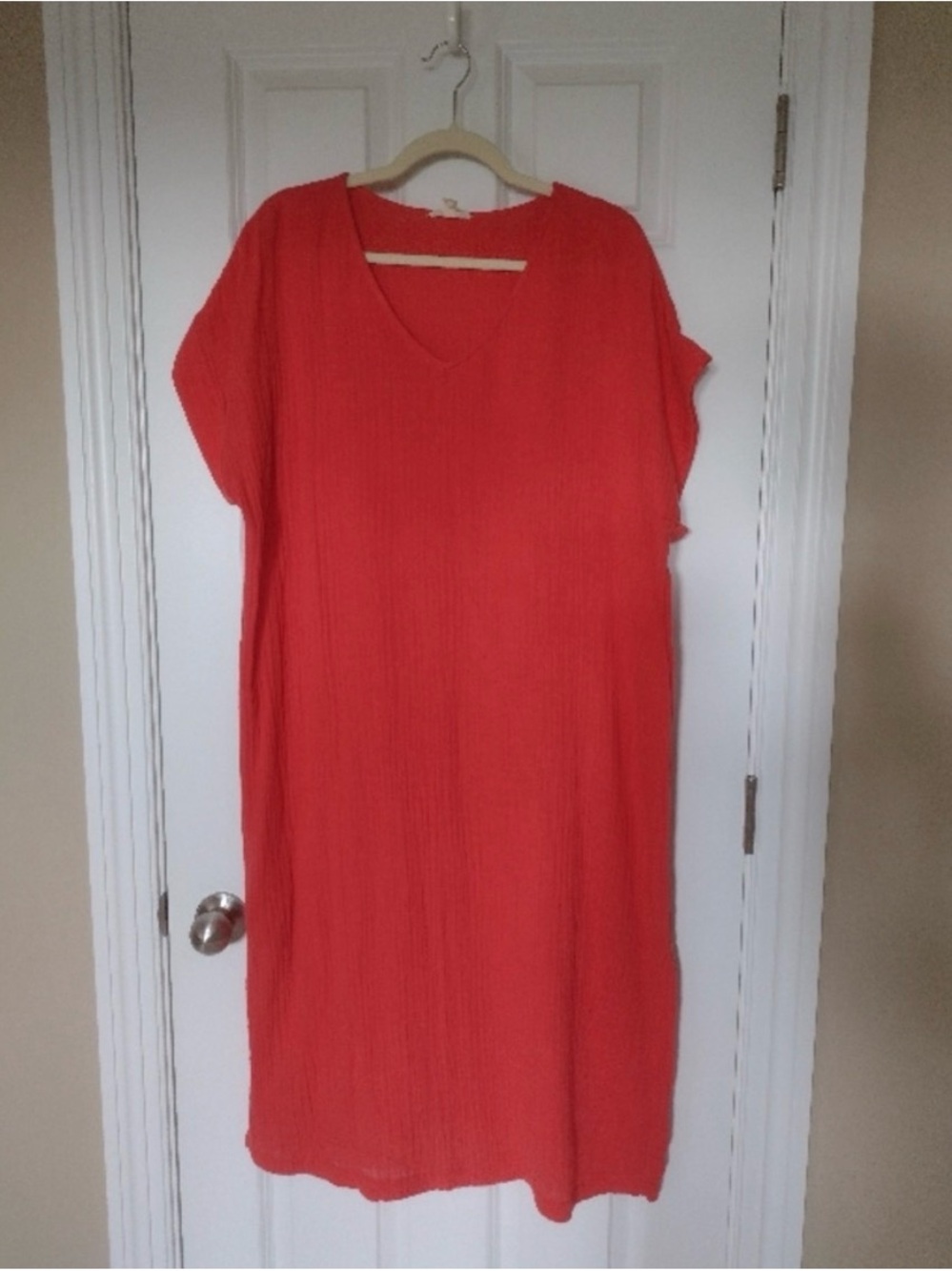 Eileen Fisher Coral-Red V-Neck Maxi Dress